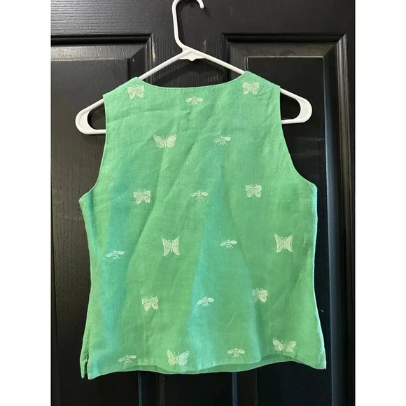 Talbots Trish Linen Green Butterfly V-Neck Crop Top Size 4 Petite - Picture 2 of 6
